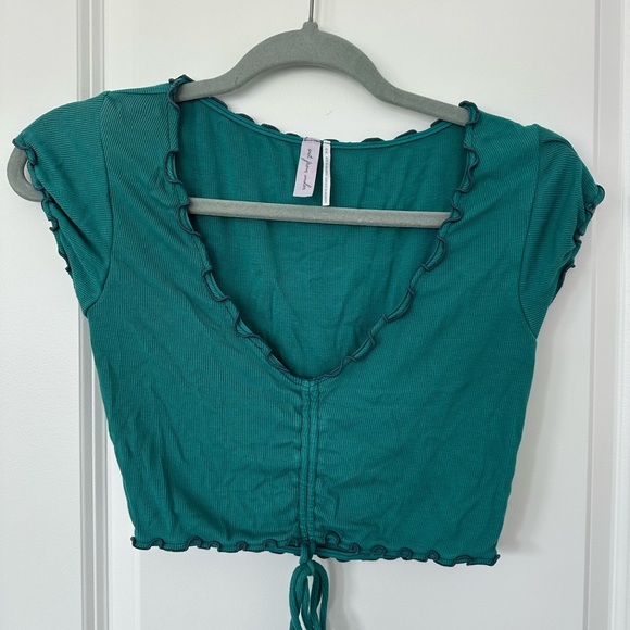 Urban Outfitters Out from Under Teal Ruffle Edge Ribbed Crop Top - Picture 1 of 3